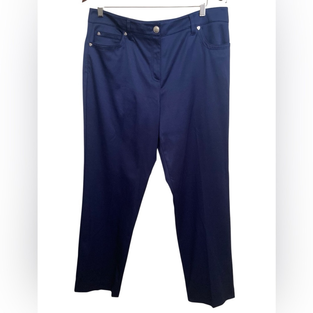 Zac & Rachel Navy Blue Straight-Leg Pants Size 14 Stretch Career